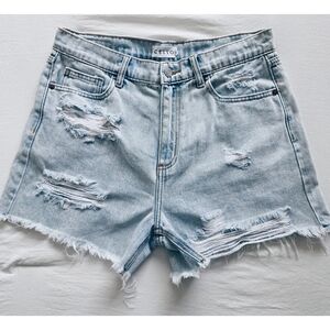 High Waisted Light Blue Distressed Jean Shorts